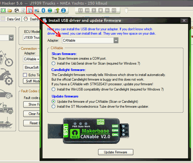 HUD ECU Hacker - CANAble Firmware Update